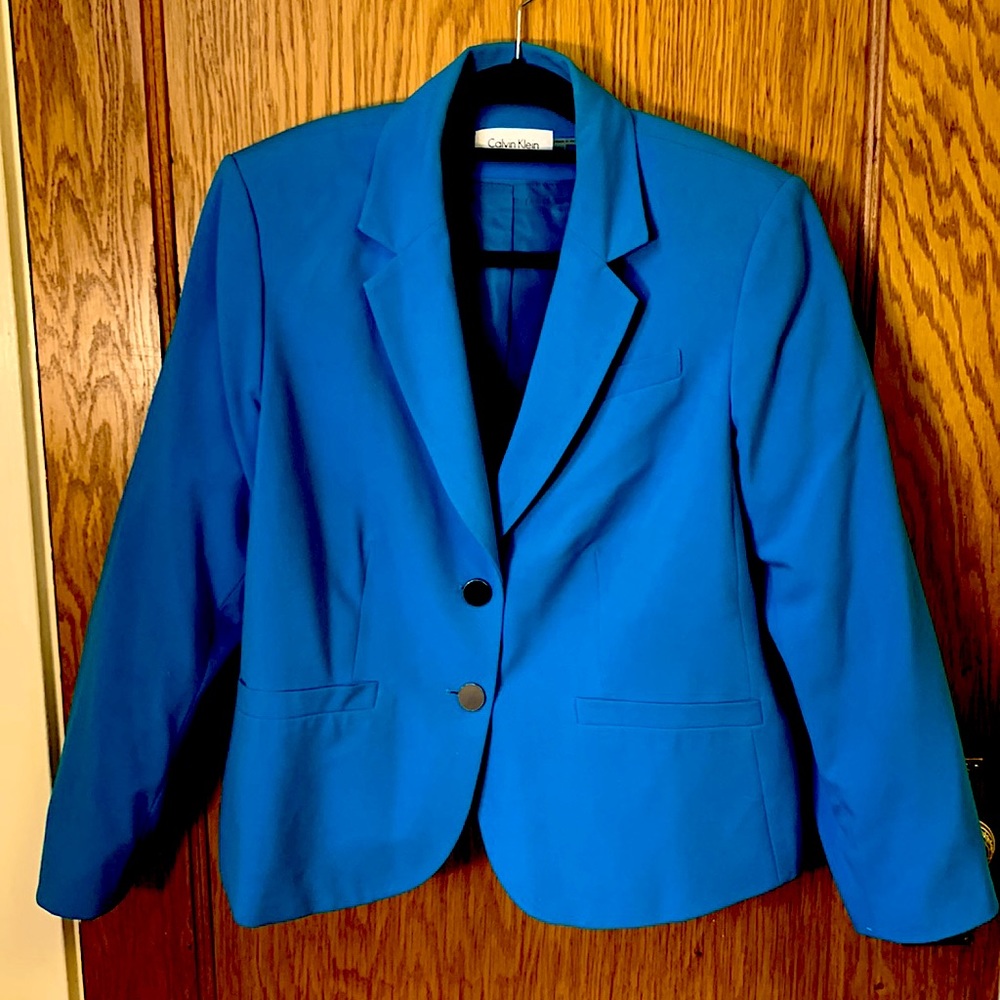 Plus; 16W; teal; Calvin Klein; mixed use blazer